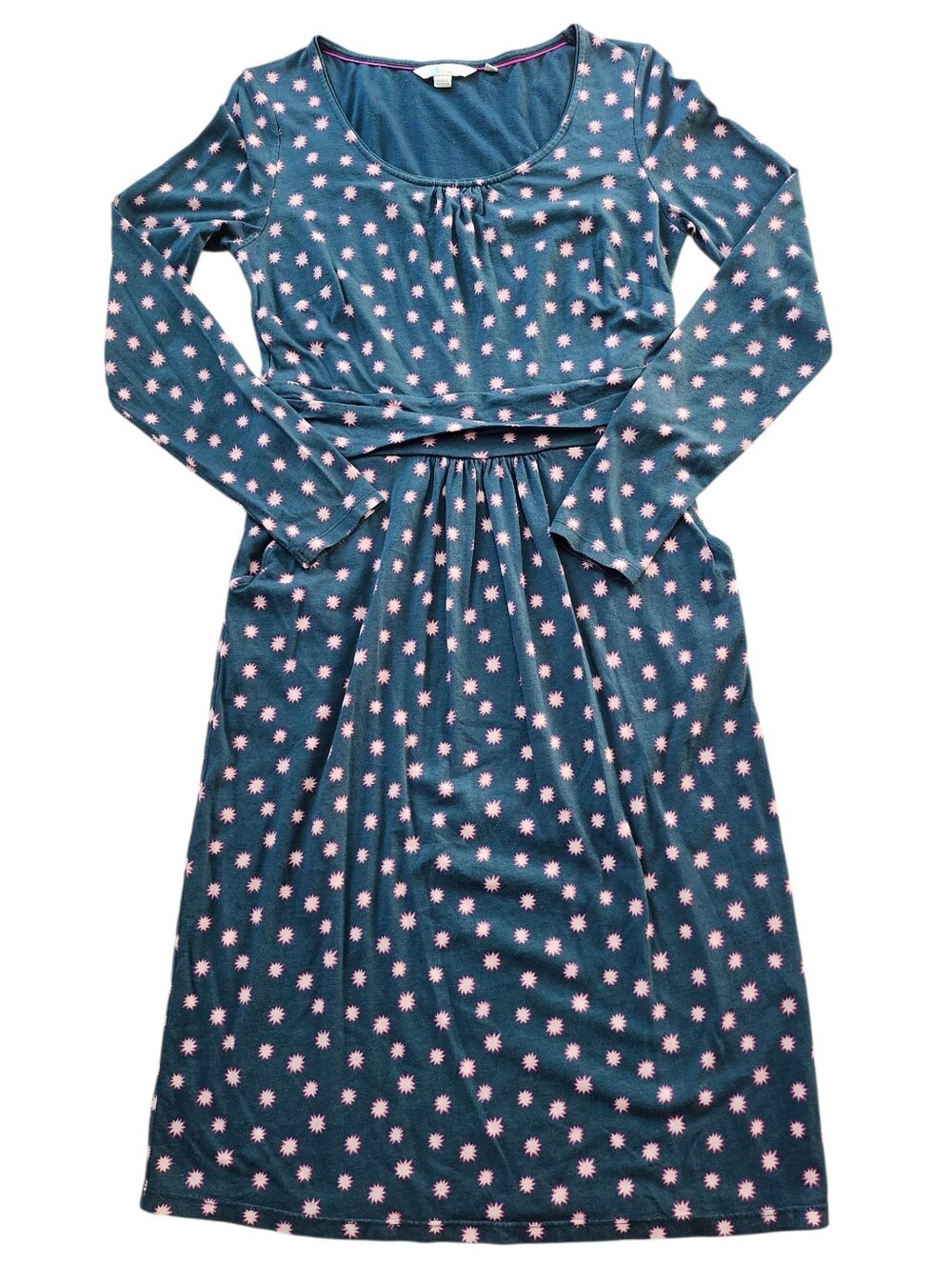 Boden Mabel Blue with Pink Sunbursts A-line Jersey Dress US 8L UK 12L